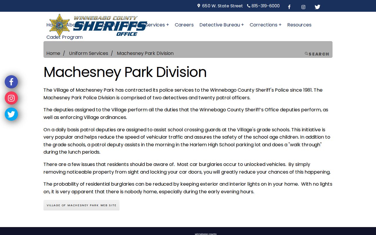 Machesney Park arrest records and Sheriff contracted policing division
