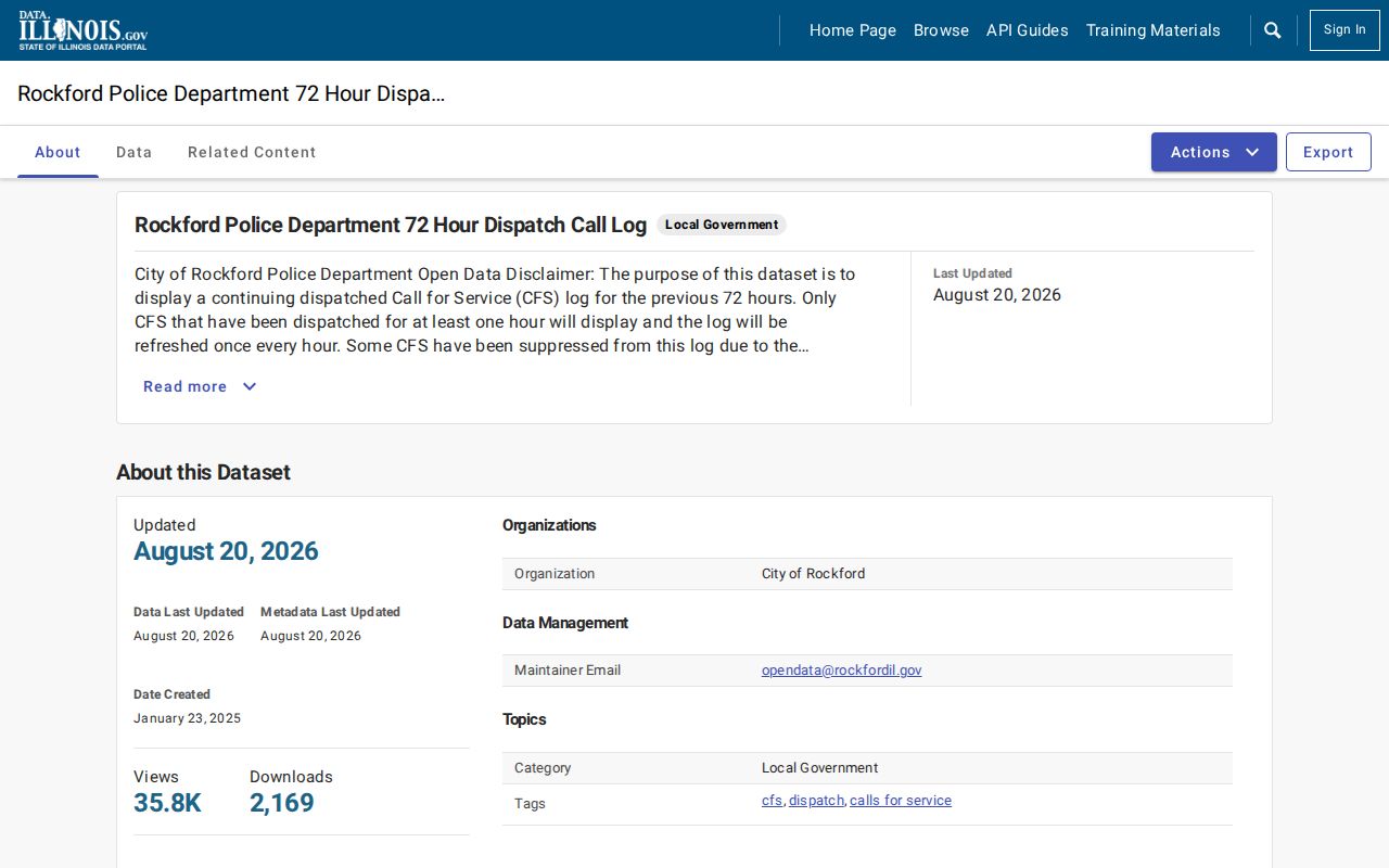Rockford arrest records and 72-hour dispatch feed interface