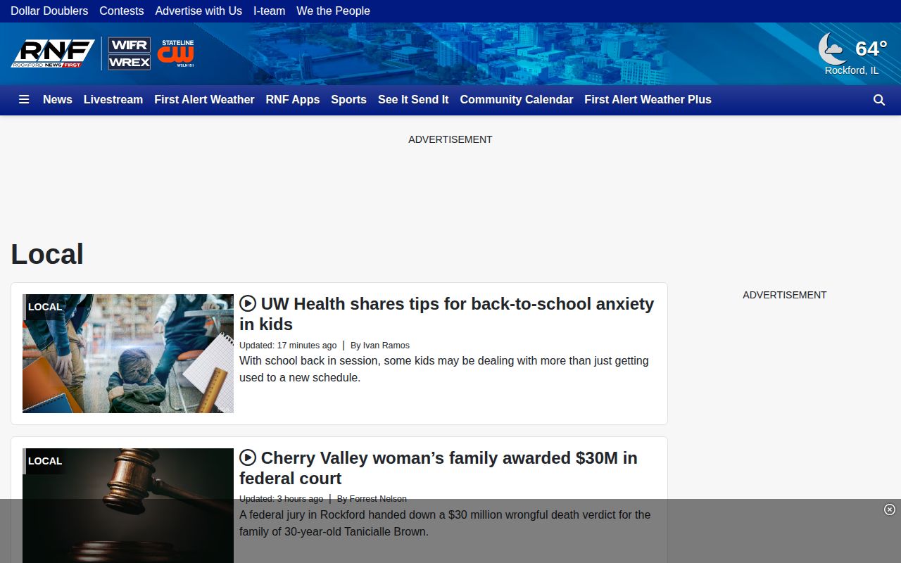 Winnebago County local crime news interface from Rockford News First