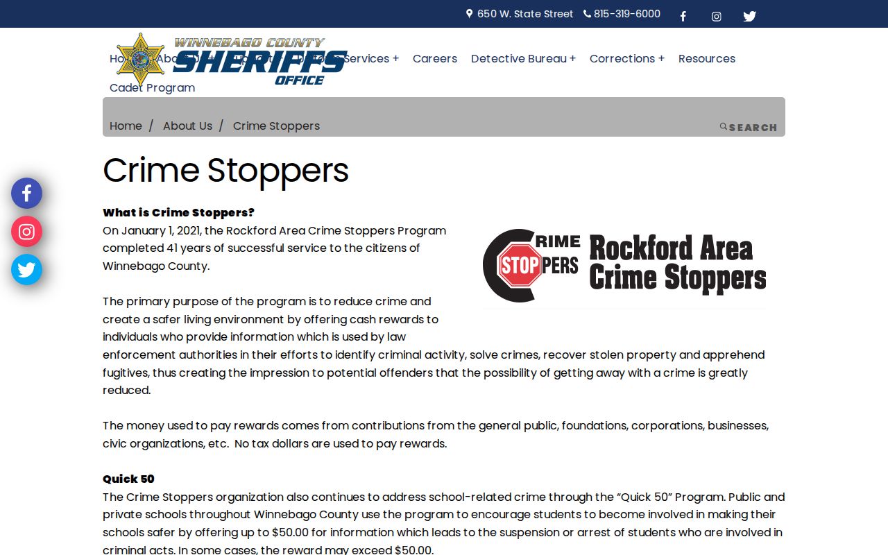Winnebago County Sheriff's official wanted bulletin page